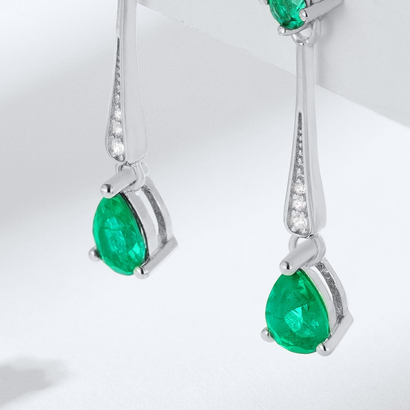 Emerald Drop Earrings – Long Threader Style in S925 Silver | BlingKu