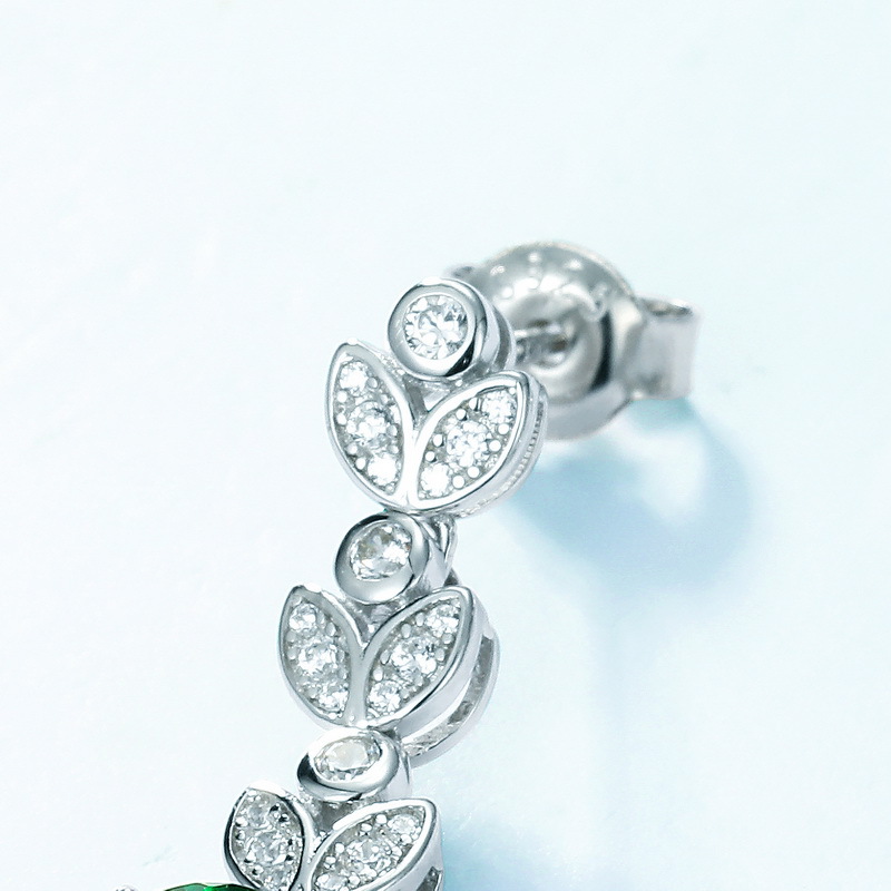 Emerald Dangle Earrings – S925 Silver Leaf Design | BlingKu