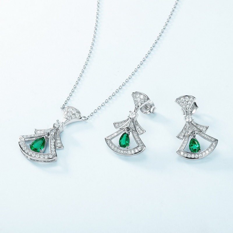 Unique Emerald Drop Earrings – S925 Silver Fan Design | BlingKu