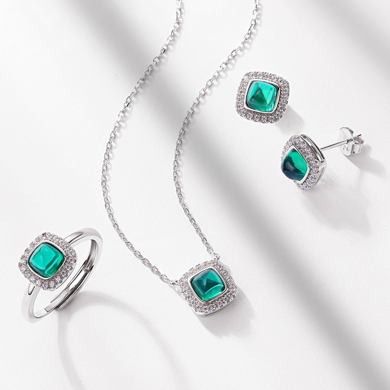 Emerald Cut Emerald Earrings – Square Halo Studs in S925 Silver | BlingKu