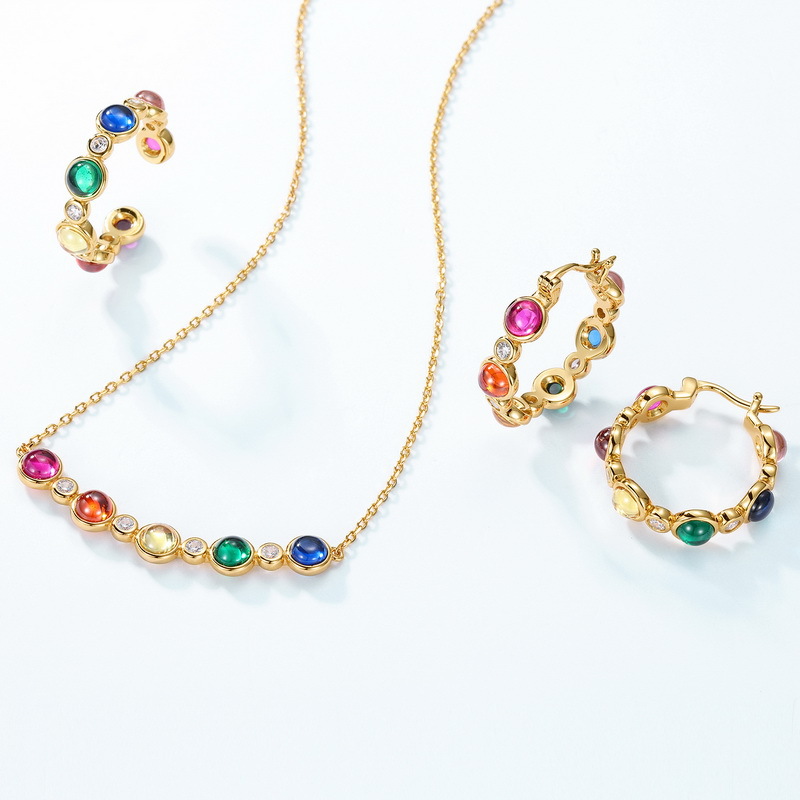 Rainbow Necklace – Colorful CZ Bubble Pendant in Gold-Plated S925 Silver