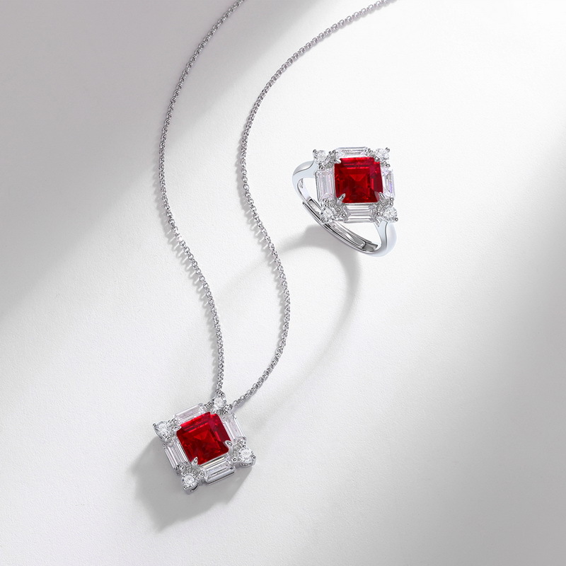 Ruby Pendant Necklace – S925 Sterling Silver Collarbone Necklace for Women