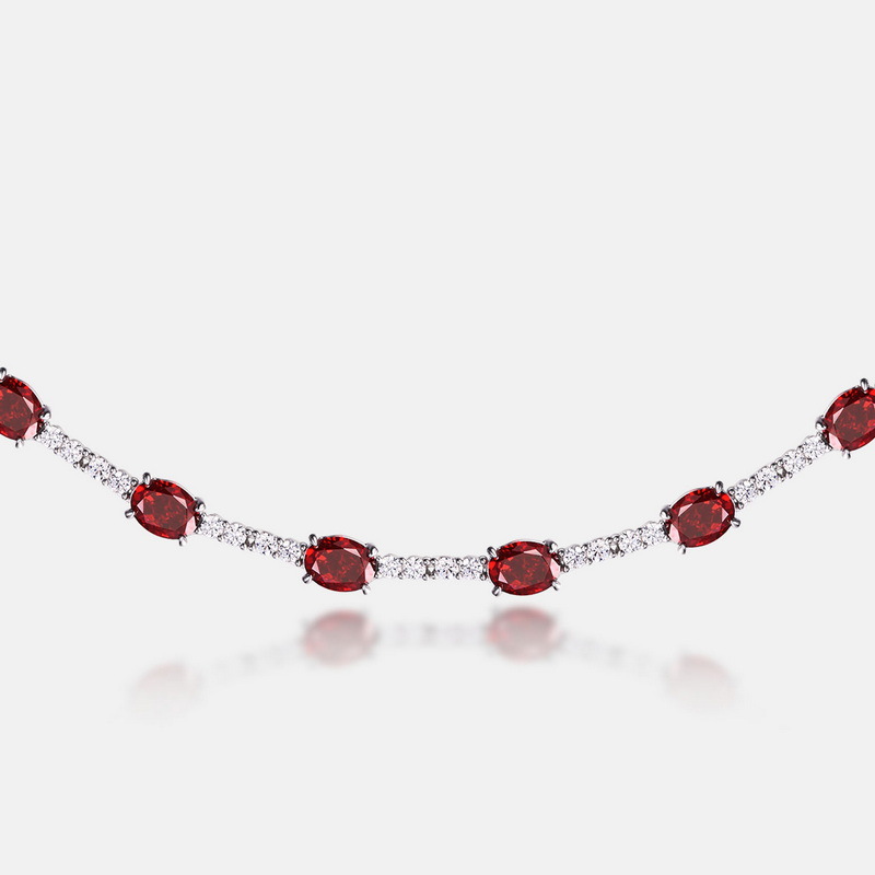 July Birthstone Bar Necklace – S925 Silver Oval Pendant with Orange CZ