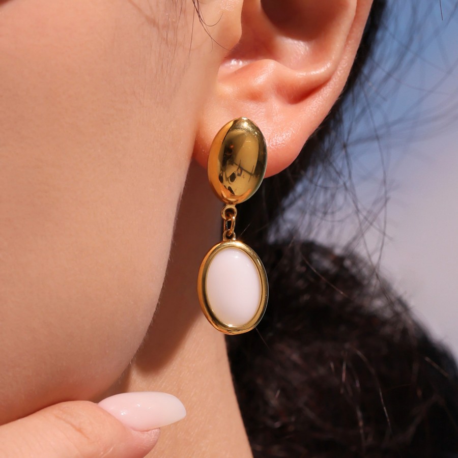 Gold Layered Necklace Set with Natural Oval Opal – 18K Stainless Steel Jewelry