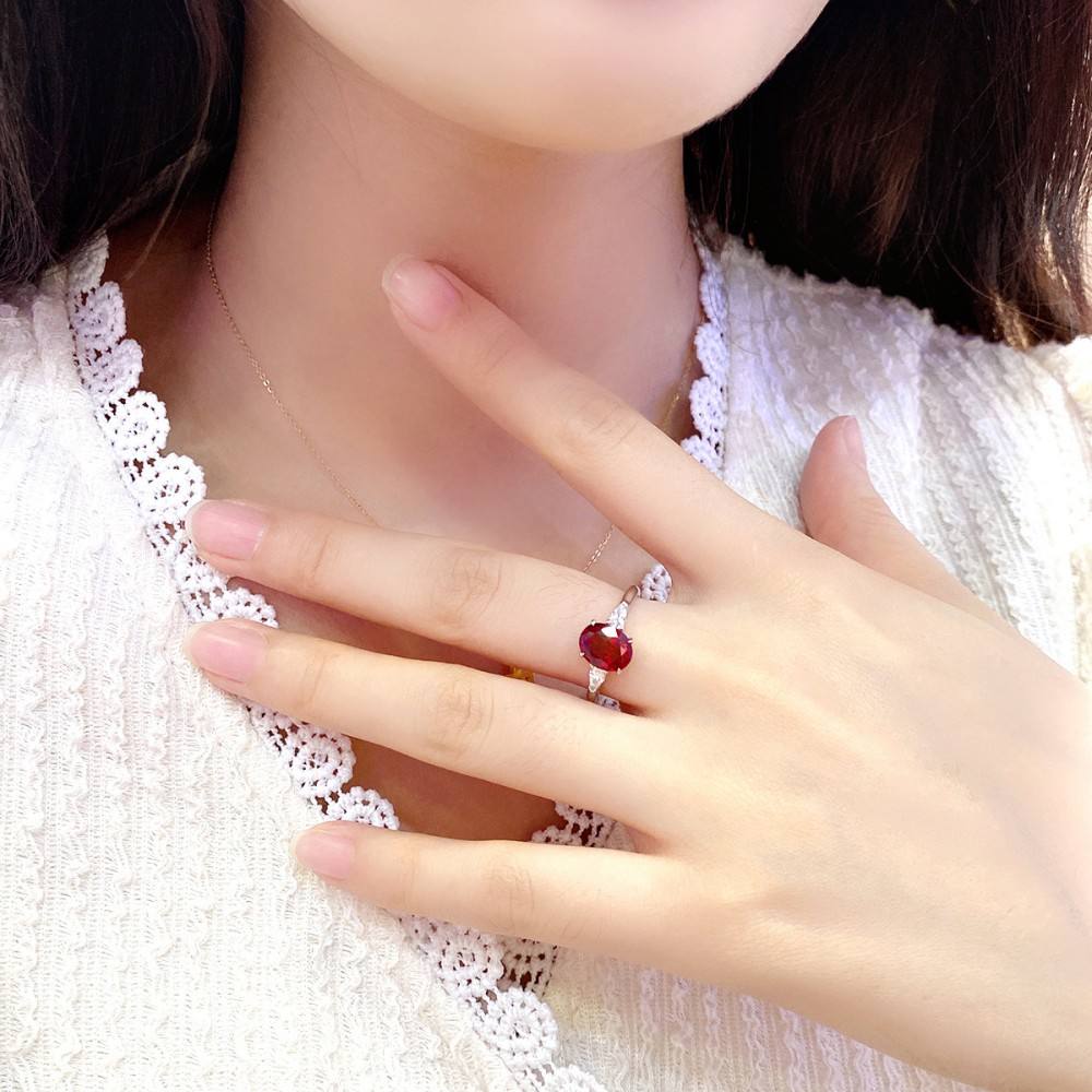 Silver Ruby Ring – 2 Carat Center in Three-Stone Design