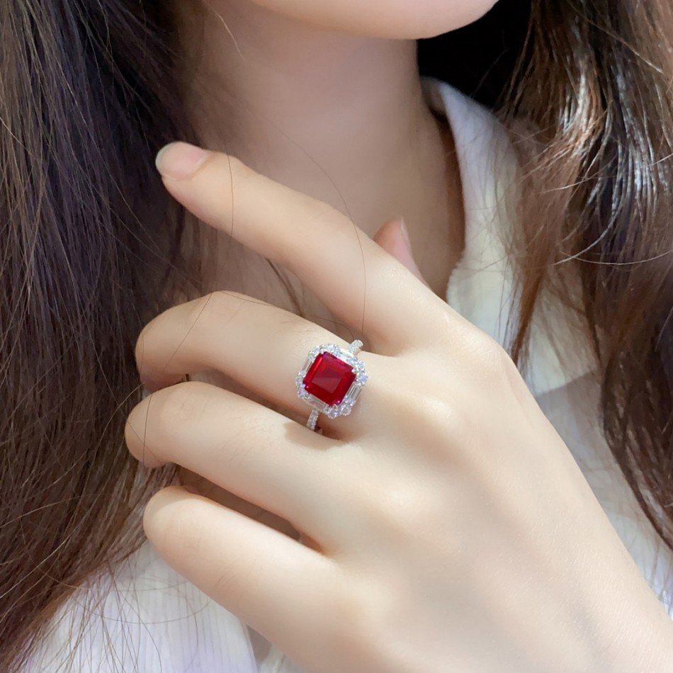 Ruby Birthstone Ring – 8×8mm Asscher Cut in S925 Silver