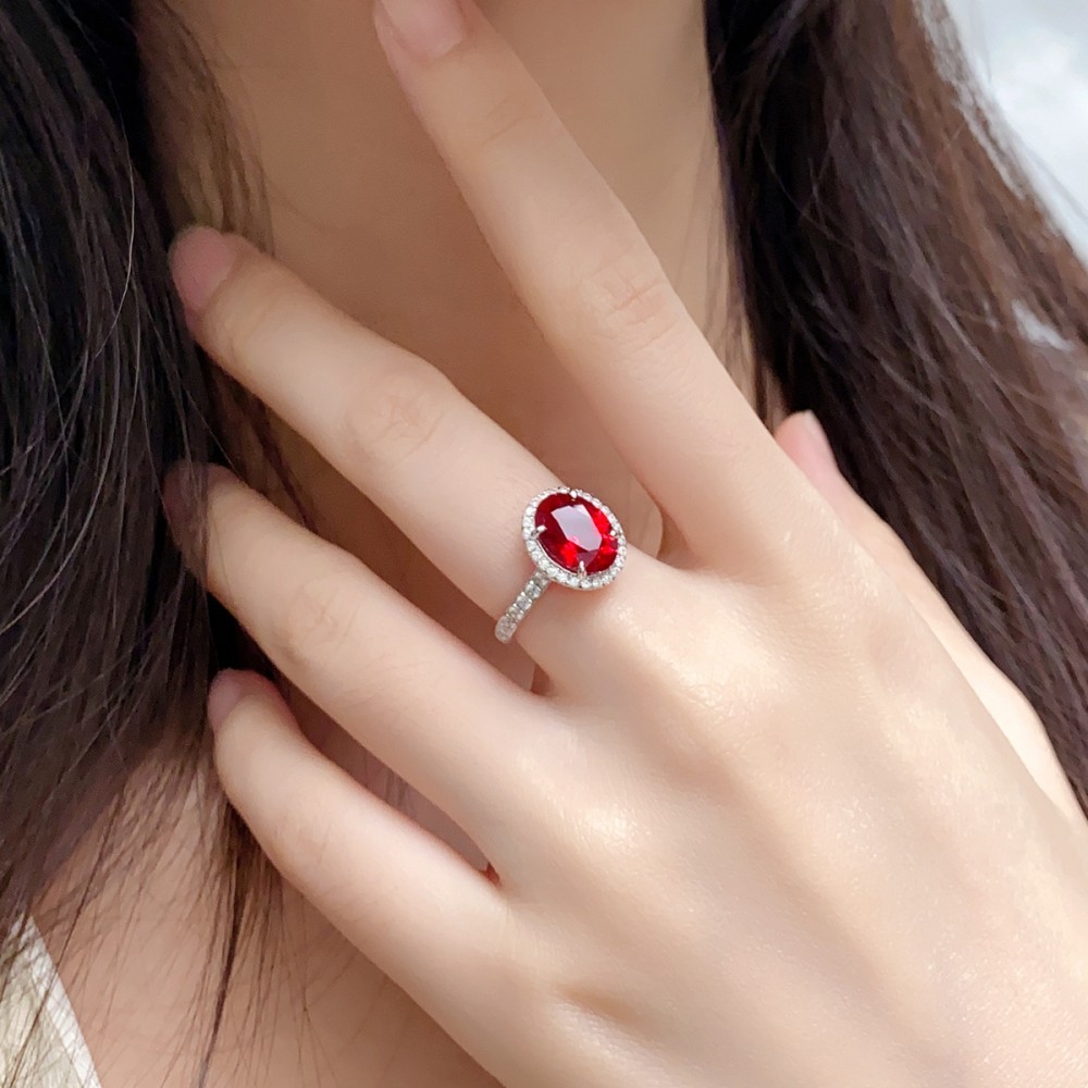 Ruby Gemstone Ring – Egg-Shaped Lab Ruby in S925 Silver