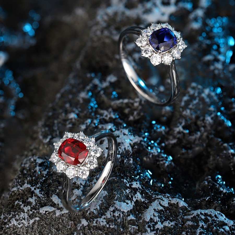 Lab Created Ruby Ring – 3ct Cushion Cut in S925 Sterling Silver