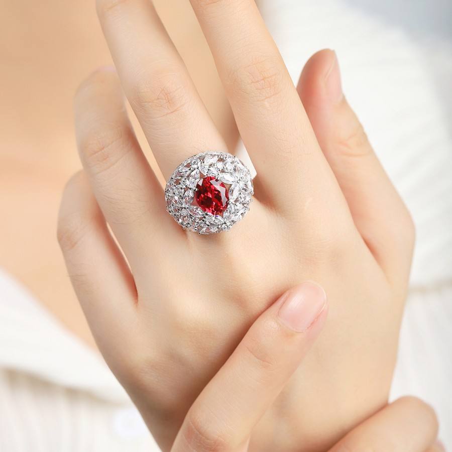 Ruby Engagement Ring – Lab-Created Pigeon Blood Ruby in S925 Silver