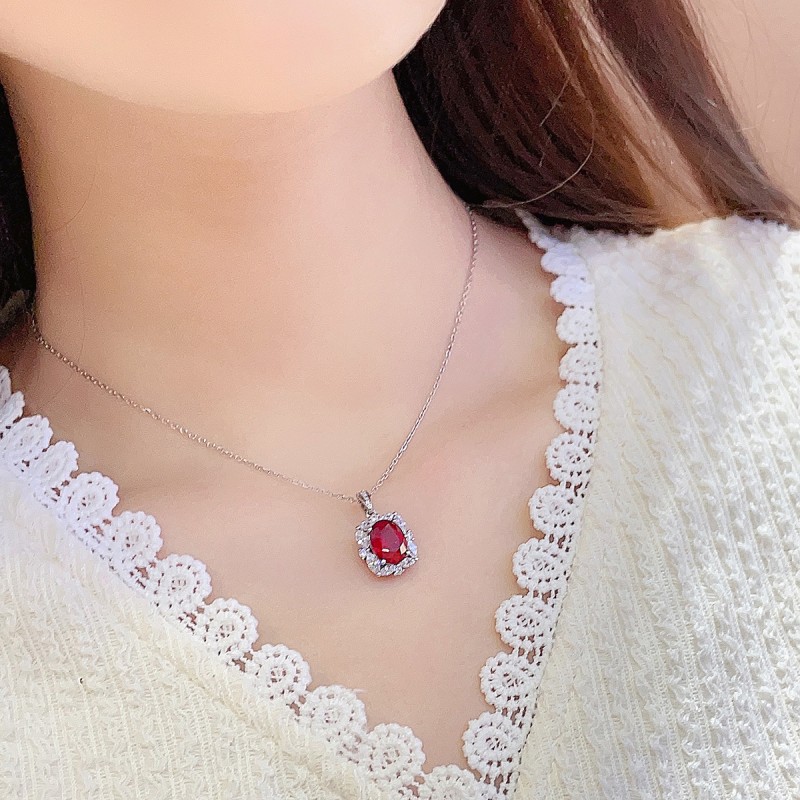 Ruby Necklace for Her – 3.3ct Asscher Ruby in S925 Silver, 41–50cm