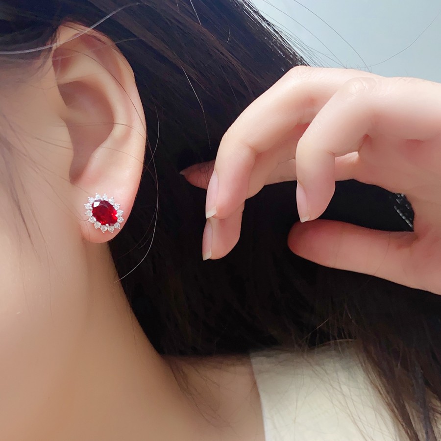 Ruby and Diamond Earrings – 1ct Lab Ruby Studs in S925 Sterling Silver