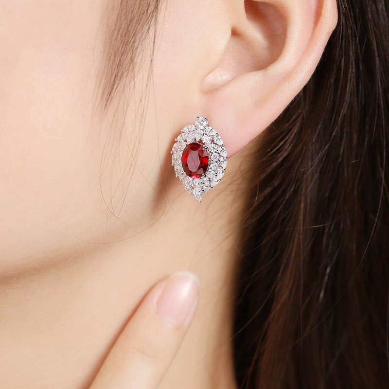 Real Ruby Stud Earrings – 7×9mm Lab Ruby in 925 Sterling Silver