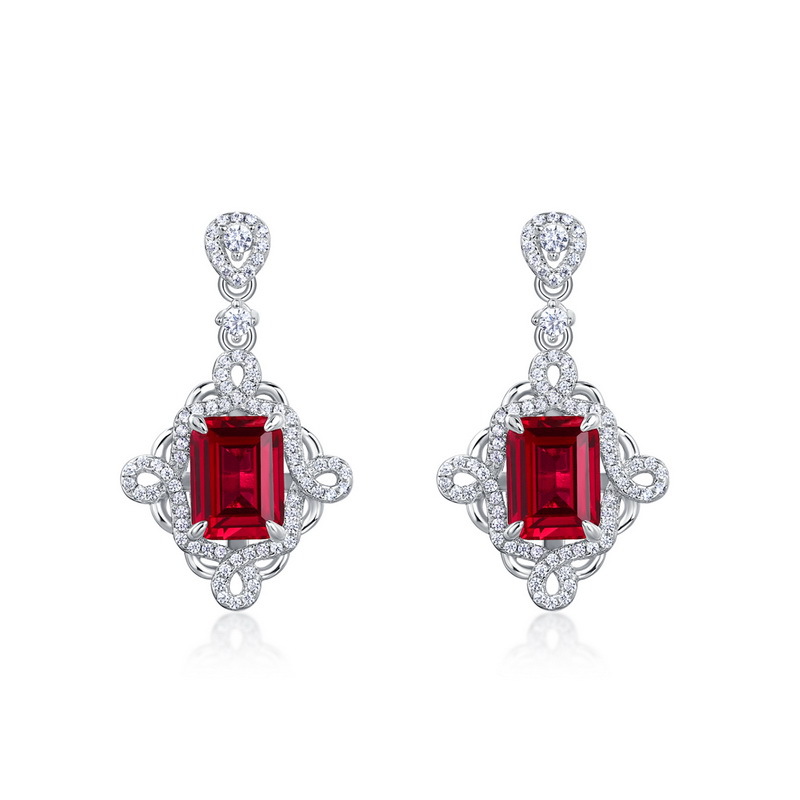 Lab-Created Ruby Earrings – Gold-Plated S925 Geometric Drop Design