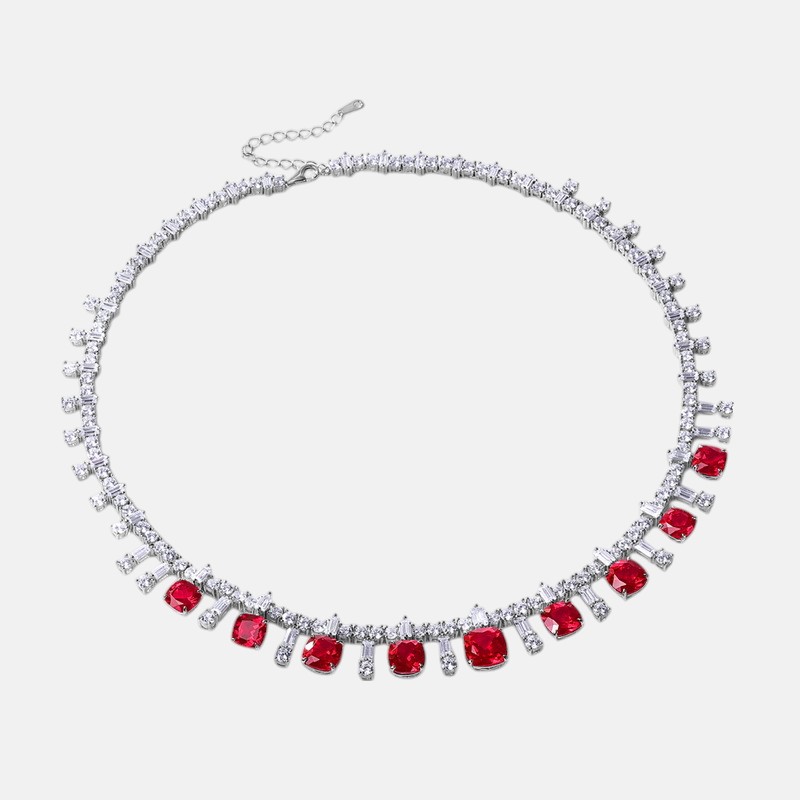Elegant Ruby Jewelry – Bold Lab Gem Statement Necklace in S925 Silver