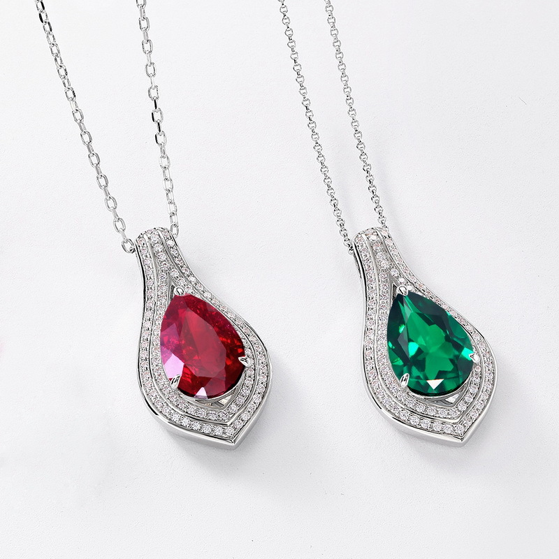 Lab-Grown Ruby Birthstone Necklace in S925 Sterling Silver