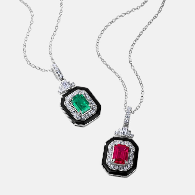 Personalized July Birthstone Necklace – Geometric Ruby in S925 Silver