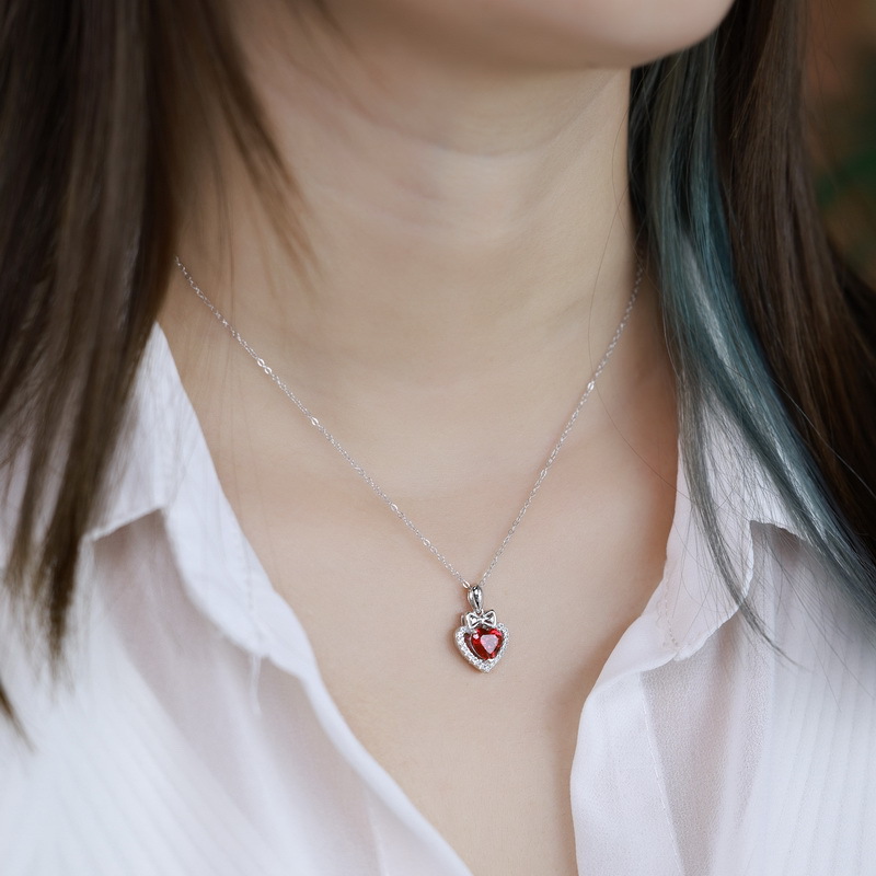July Birthday Gift for Women – Heart-Shaped Lab Ruby Lock Pendant in S925 Silver