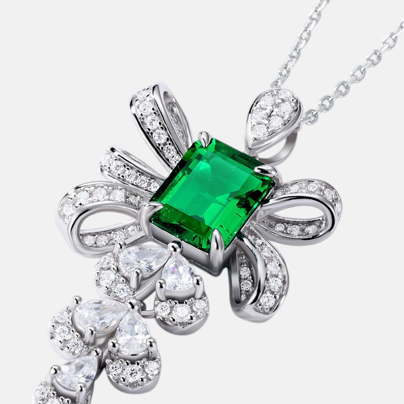 Silver Tassel Necklace – Ruby Bow Pendant in S925 Sterling with Elegant Drape