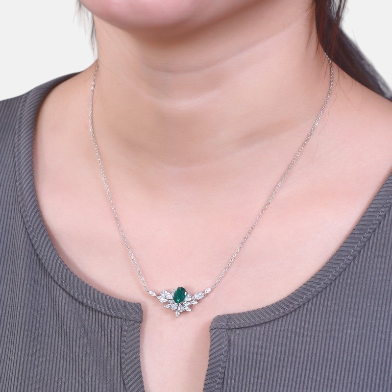 Statement Ruby Necklace – Sparkling Feather Pendant in S925 Sterling Silver