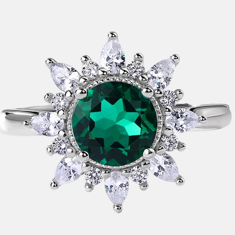 July Birthstone Ring Silver – Round Sunflower S925 Sterling Ring