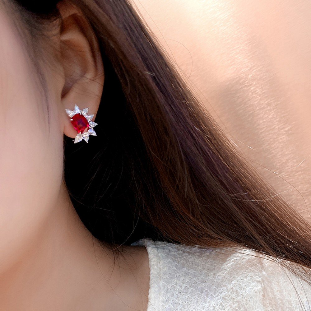 Ruby and Silver Earrings – Lab Ruby Studs with S925 Silver Posts