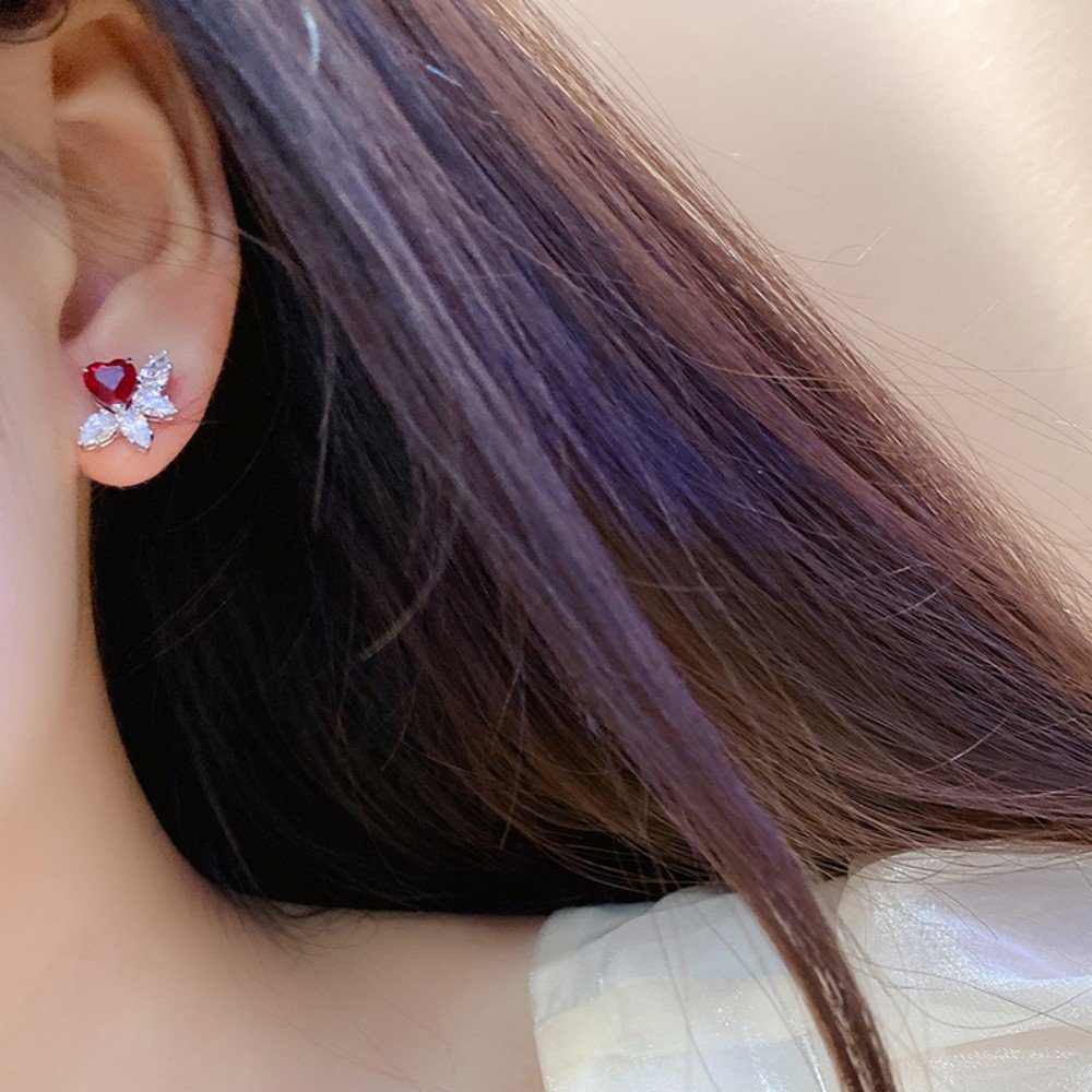 Heart Shaped Ruby Earrings – Lab-Created Red Studs in 925 Silver