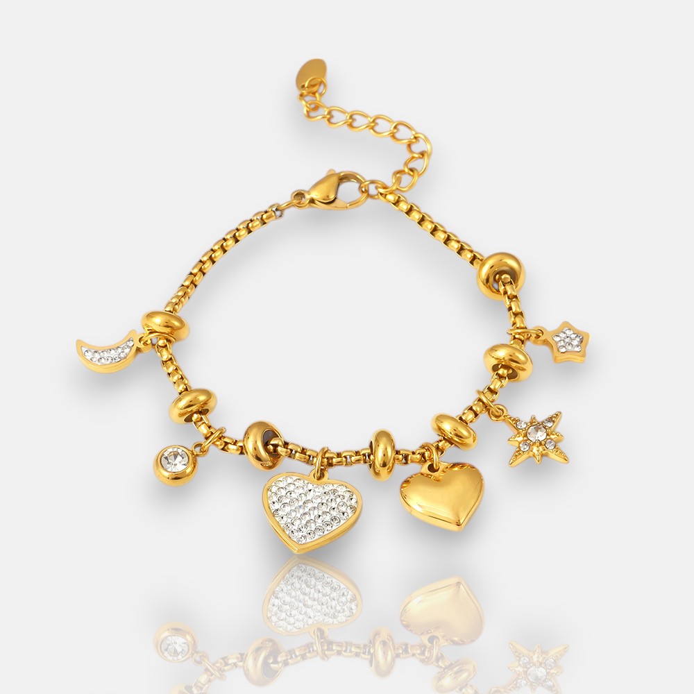Heart Bracelet – 18K Gold Plated Stainless Steel with CZ Accents