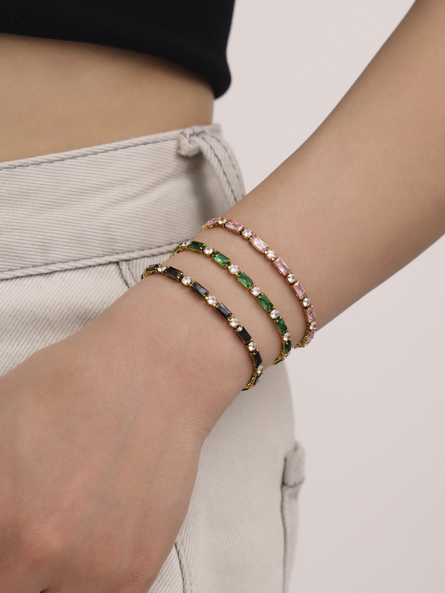 Zircon Bracelet – Colorful CZ Link Chain in 18K Gold Stainless Steel