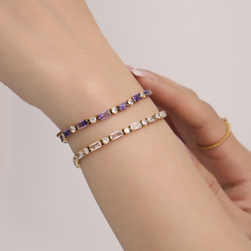 Zircon Bracelet – Colorful CZ Link Chain in 18K Gold Stainless Steel