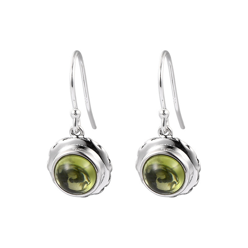 S925 Silver Round Peridot Stud Earrings
