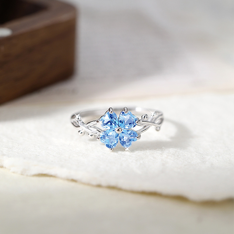 Four Leaf Clover Ring – Adjustable S925 Sterling Silver Lucky Charm