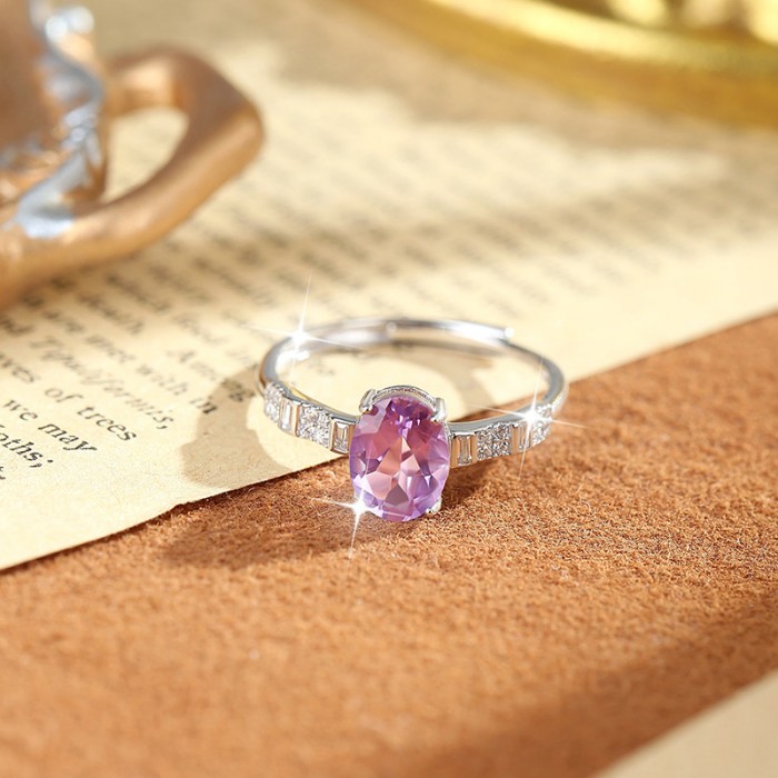 Oval Silver Ring – S925 Sterling Silver with Natural Gemstones (5 Colors)