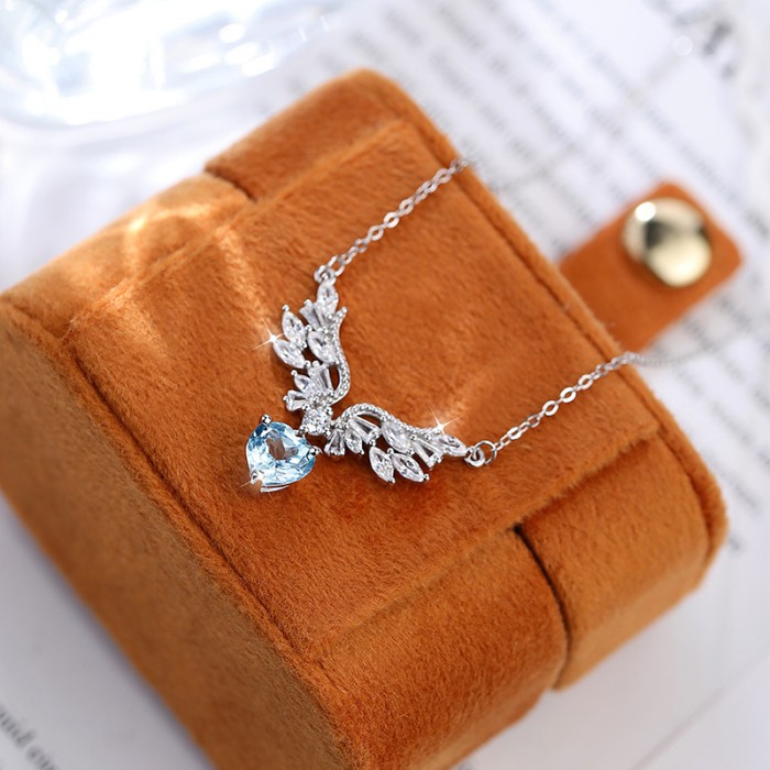 Angel Wings Necklace – S925 Silver Pendant with Gemstone Variants
