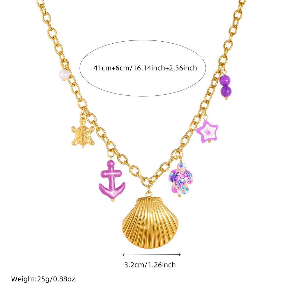 Shell Layered Necklace – Gold Stainless Steel with Turtle & Star Charms