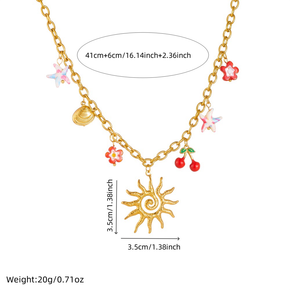 Starfish Necklace – Gold O-Link Chain with Enamel Cherry Charm