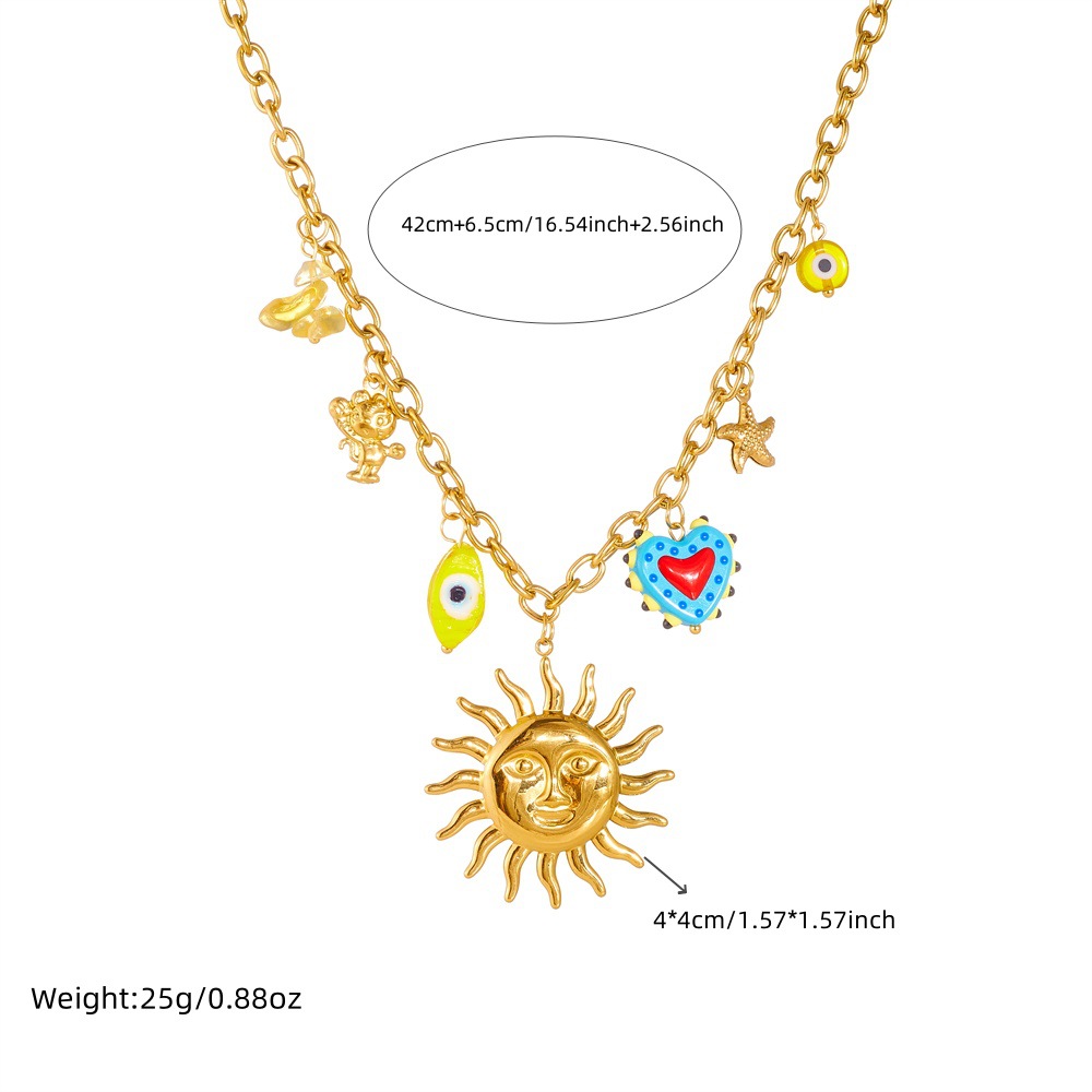 Gold Layering Necklaces – Colorful Cartoon Face & Eye Pendant