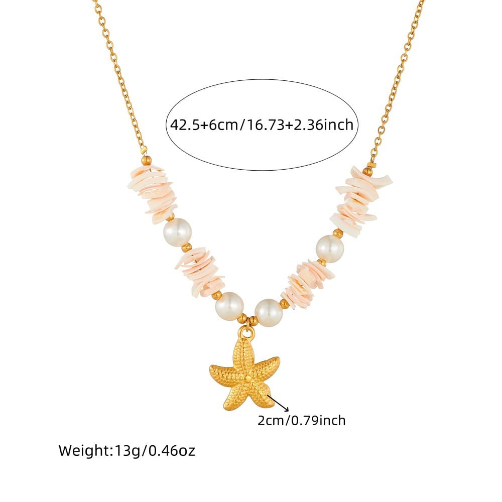 Starfish Necklace – Bohemian Gold Stainless Steel Shell Pendant Jewelry