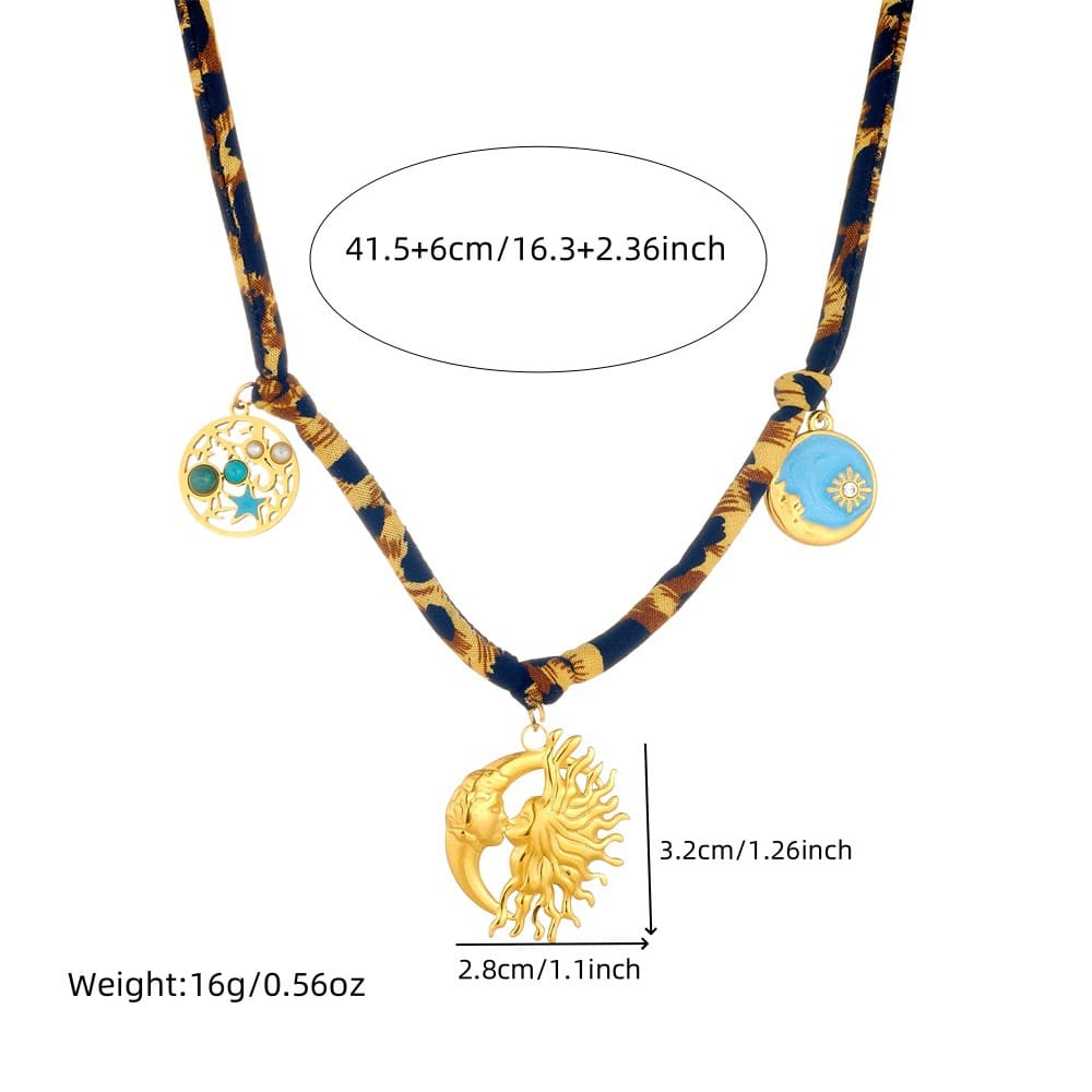 Beach Charm Necklace – Enamel Ocean Animal Pendants on Leopard Nylon Cord