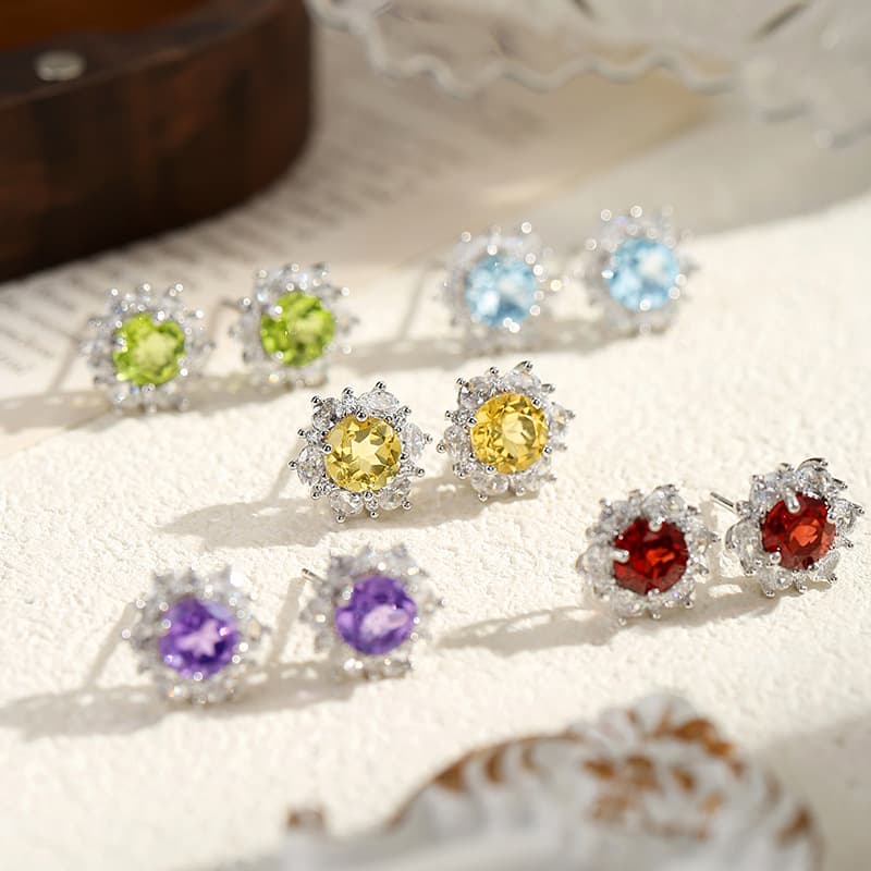 Sterling Silver Floral Necklace Set – Natural Crystal Pendant Jewelry | Blingku