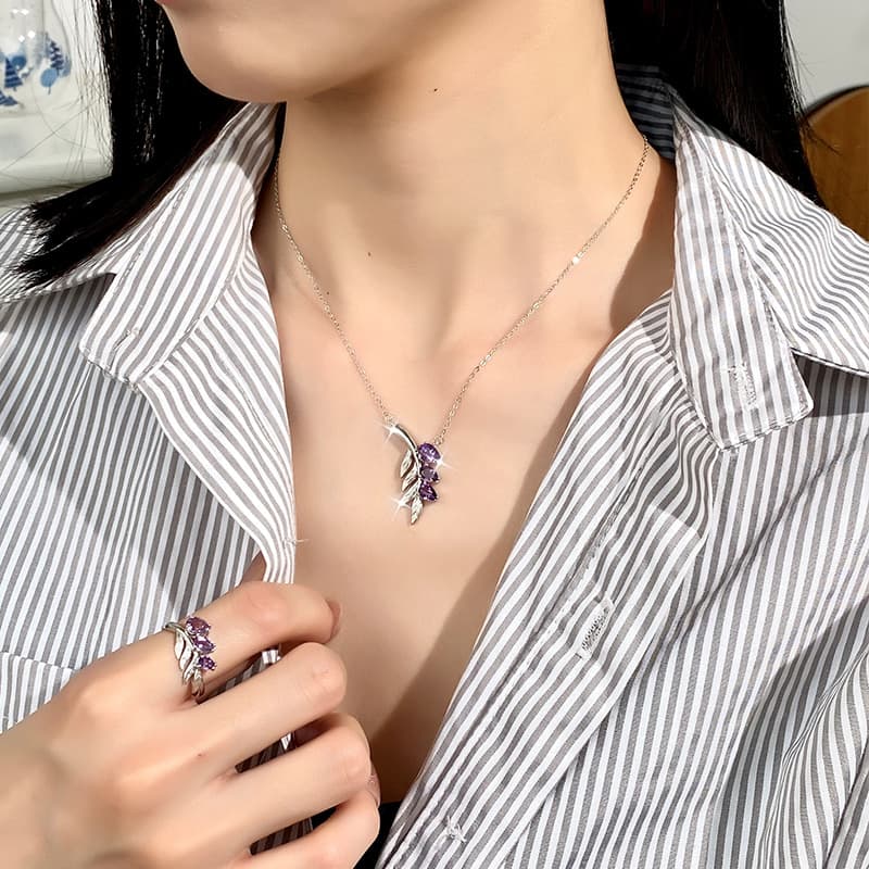 Leaf Pendant Necklace Set – S925 Sterling Silver Crystal Jewelry | Blingku