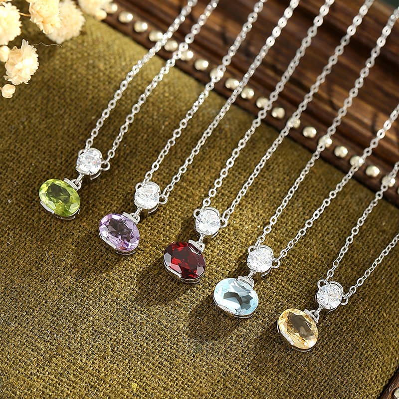 Lantern Necklace Set – S925 Sterling Silver with Natural Gemstones | Blingku