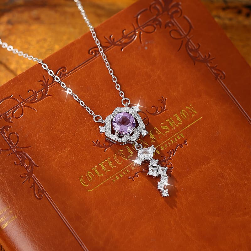 Rose Flower Pendant Necklace – Eternal Bloom in S925 Silver with Natural Gemstones | Blingku