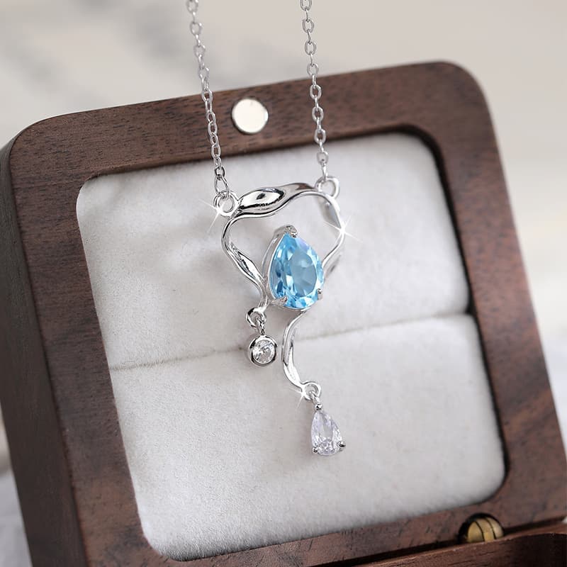 Mermaid Tears Pendant – S925 Silver Necklace with Natural Gemstones | Blingku
