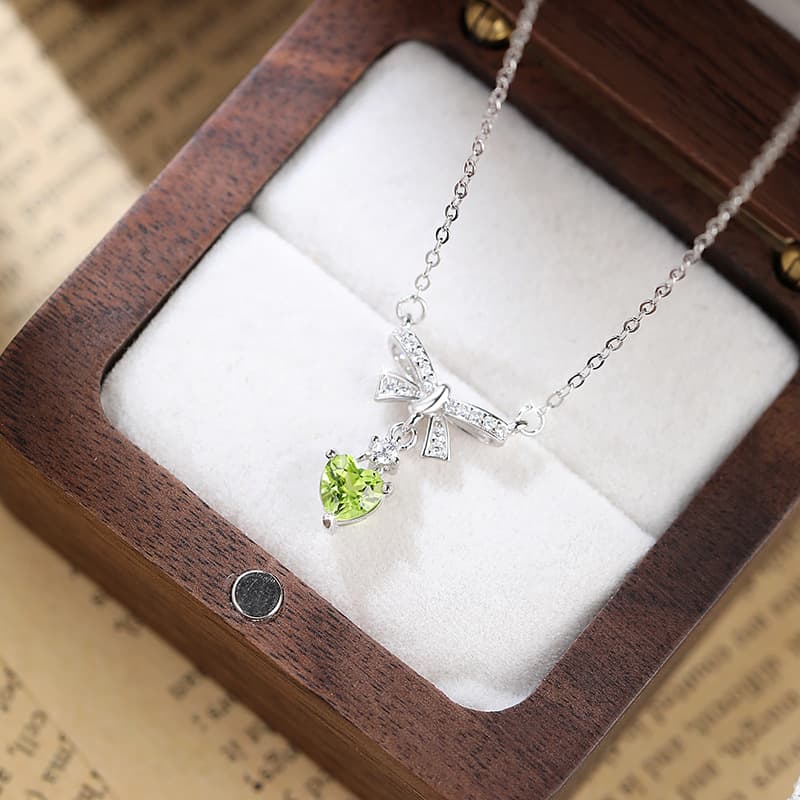 Bow Necklace – S925 Sterling Silver with Natural Gemstones | Blingku