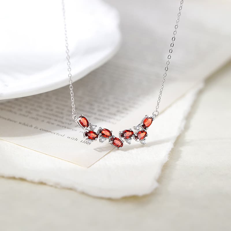 Wisteria Charm Necklace – S925 Silver Smiling Pendant with Natural Gemstone | Blingku