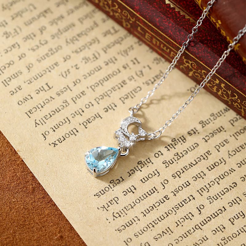 Teardrop Pendant Necklace – S925 Silver with Natural Crystal Stone | Blingku