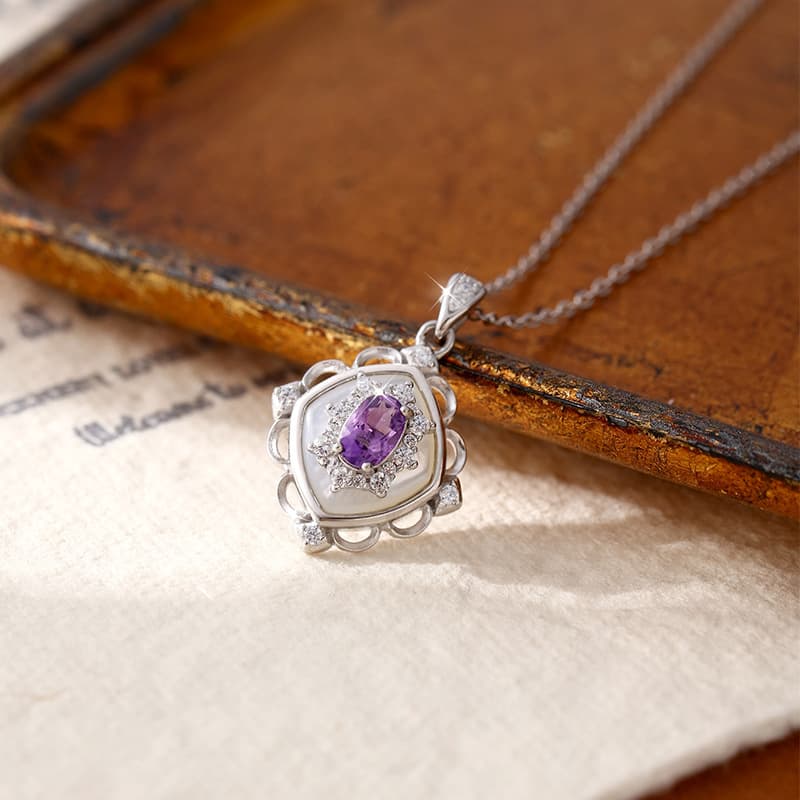 Geometric Pendant Necklace – S925 Sterling Silver with Natural Gemstone | Blingku