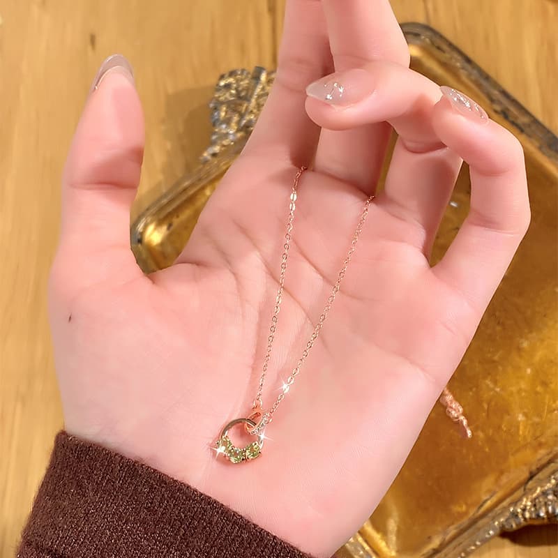 Interlocking Circles Necklace – S925 Silver with Natural Gemstone | Blingku