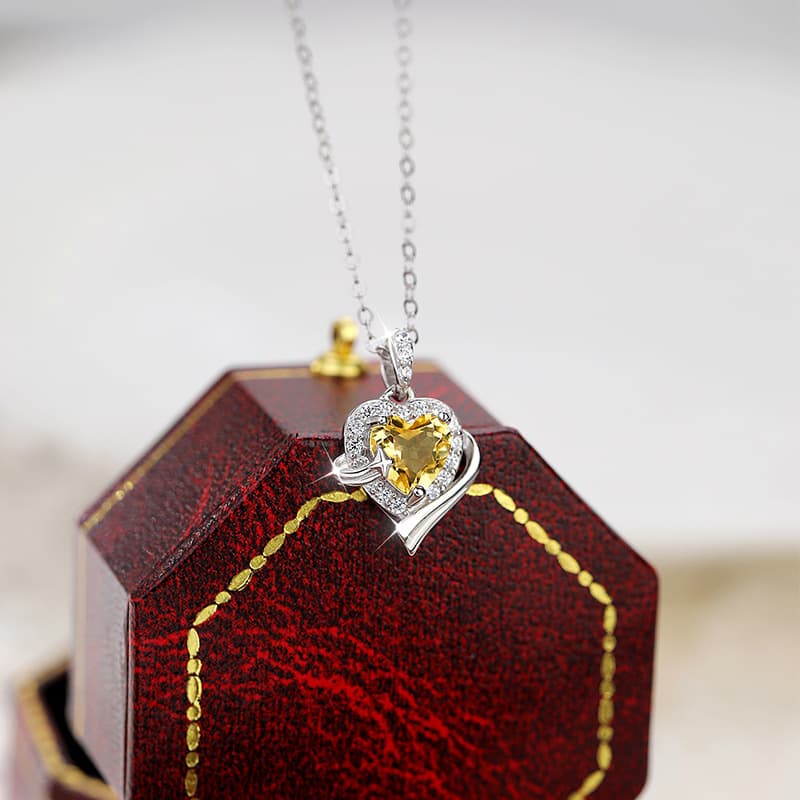 Simple Heart Necklace – S925 Silver with Natural Gemstone Center | Blingku