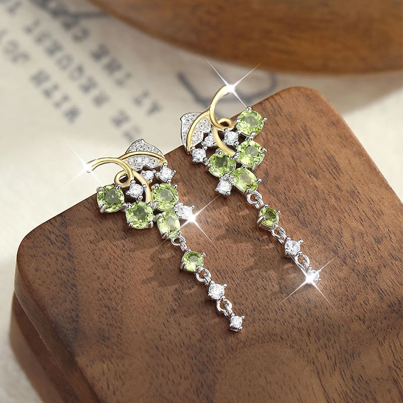 Crystal Peridot Earrings – S925 Sterling Silver Leaf Drop Design